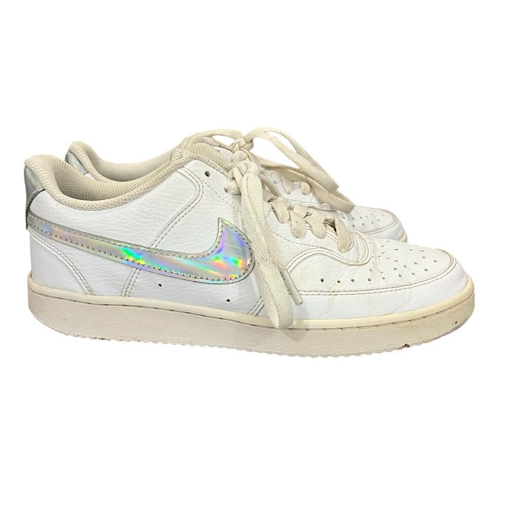 Nike Court Vision Low White Iridescent Holographic Logo Athletic Sneakers 8.5 - Picture 4 of 5